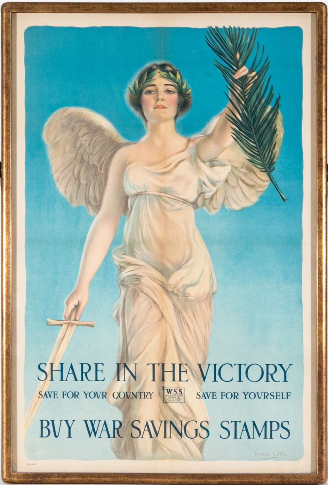 Original Haskell Coffin WWI Lithograph Poster 'Share in the Victory' 1918 Framed