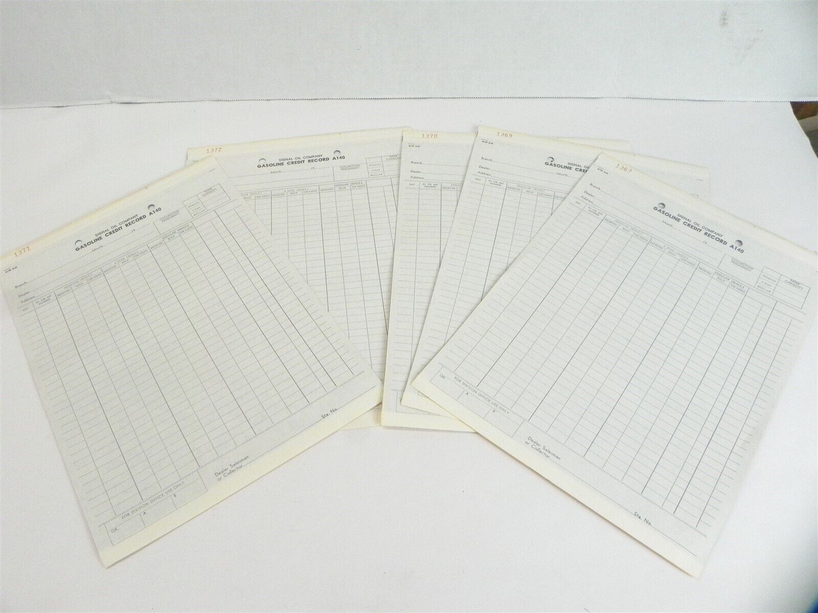 Vintage 1960s Signal Oil Company Blank Gasoline Credit Record Sheets A140 Lot 5 