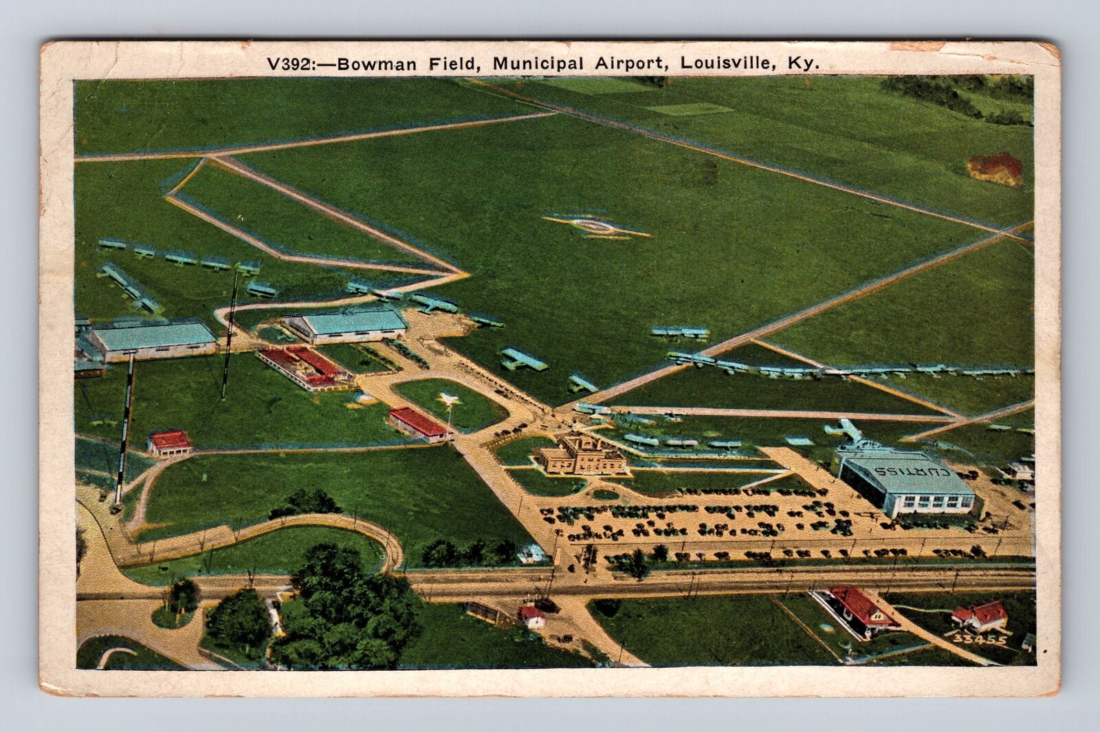 Louisville KY-Kentucky, Bowman Field, Municipal Airport, Vintage c1936 Postcard