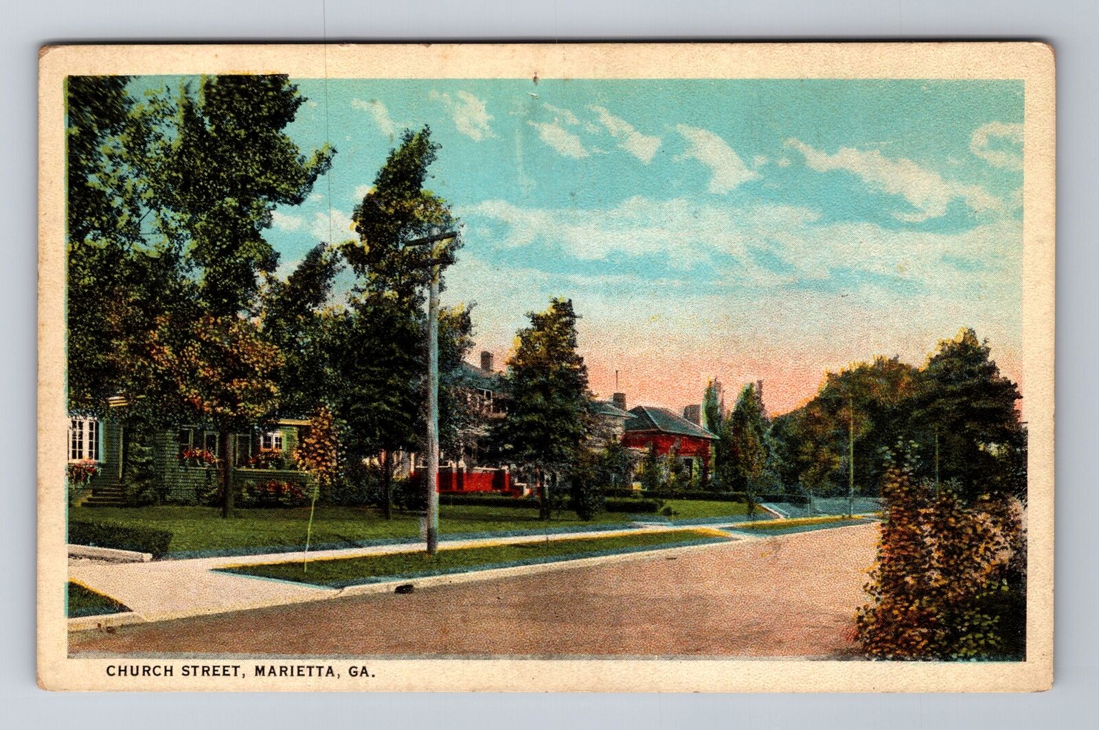 Marietta GA-Georgia, Church Street, Residential Area, Antique Vintage Postcard
