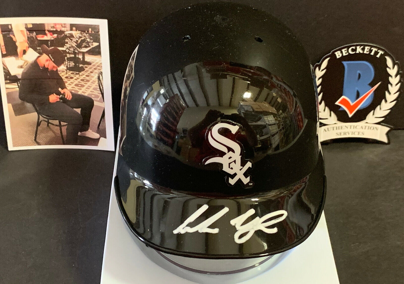 Andrew Vaughn White Sox Autographed Signed Mini Helmet Beckett Witness COA