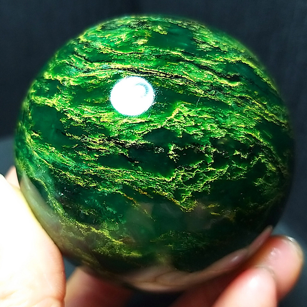 TOP 347.9G 61mm Natural African Green Emerald Jasper Agate ball Healing A1700
