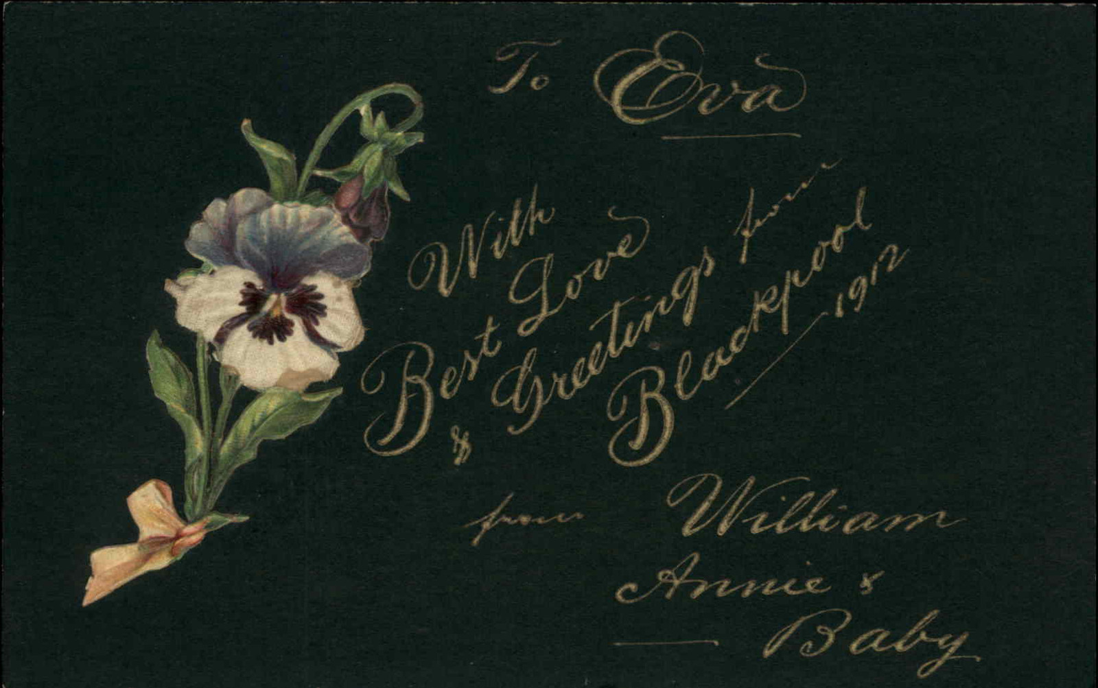 Blackpool Handmade Greeting Pasted Flowers Fine Handwriting c1912 Postcard Blackpool Handmade Greeting Pasted Flowers Fine Handwriting c1912 Postcard