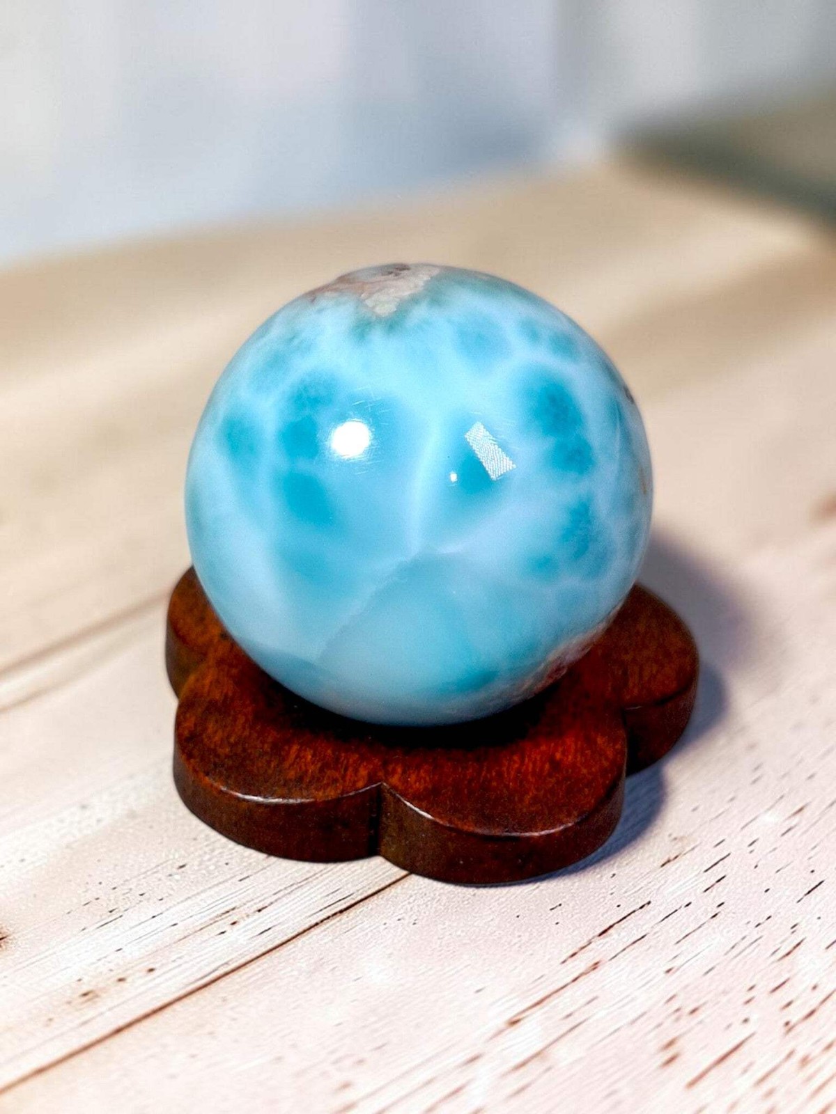 22 mm Larimar Polished Sphere Ball Dominican Blue Crystal Healing Display