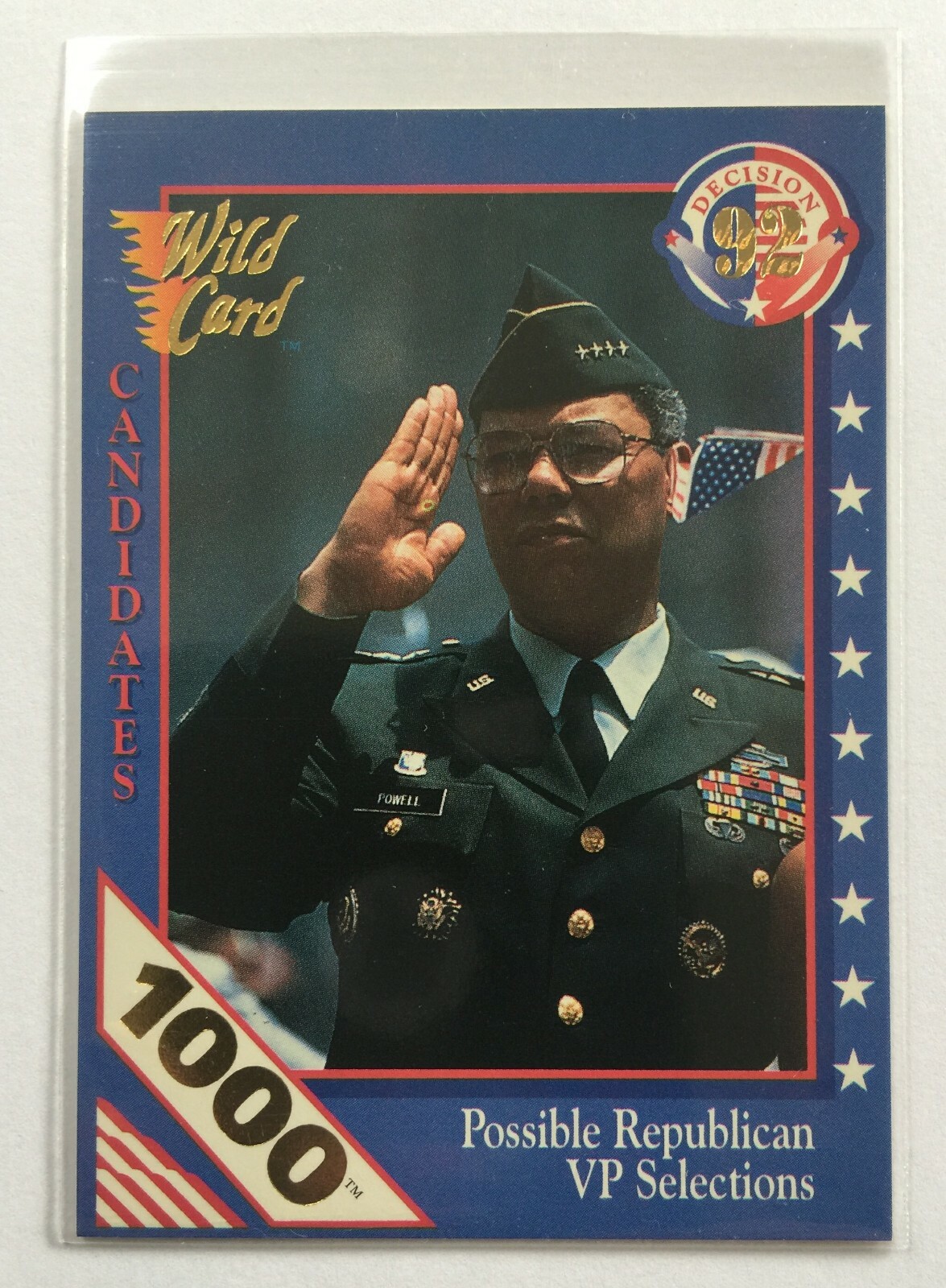 1992 Wild Card Decision '92 1000 Stripe Colin Powell #52 Plus a 20 and a 10 1992 Wild Card Decision '92 1000 Stripe Colin Powell #52 Plus a 20 and a 10
