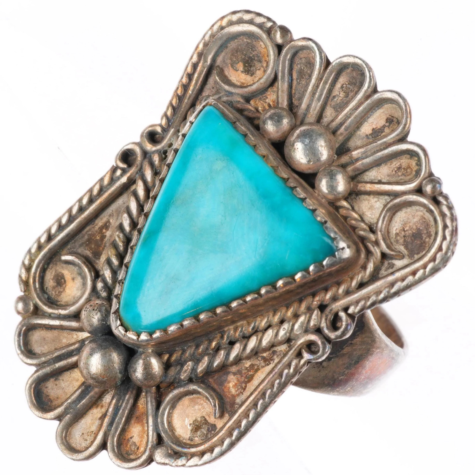 sz6.5 Vintage Navajo Blue Gem turquoise ornate face sterling silver ring sz6.5 Vintage Navajo Blue Gem turquoise ornate face sterling silver ring
