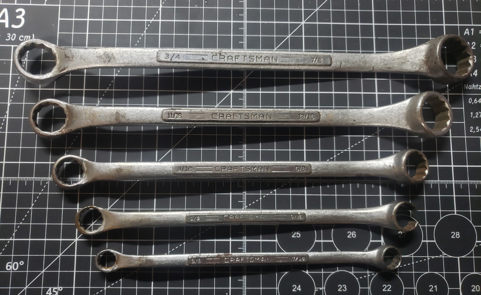 Vintage Craftsman Double Box End Wrenches- rare pointed A = no V= 45-47 Vintage Craftsman Double Box End Wrenches- rare pointed A = no V= 45-47