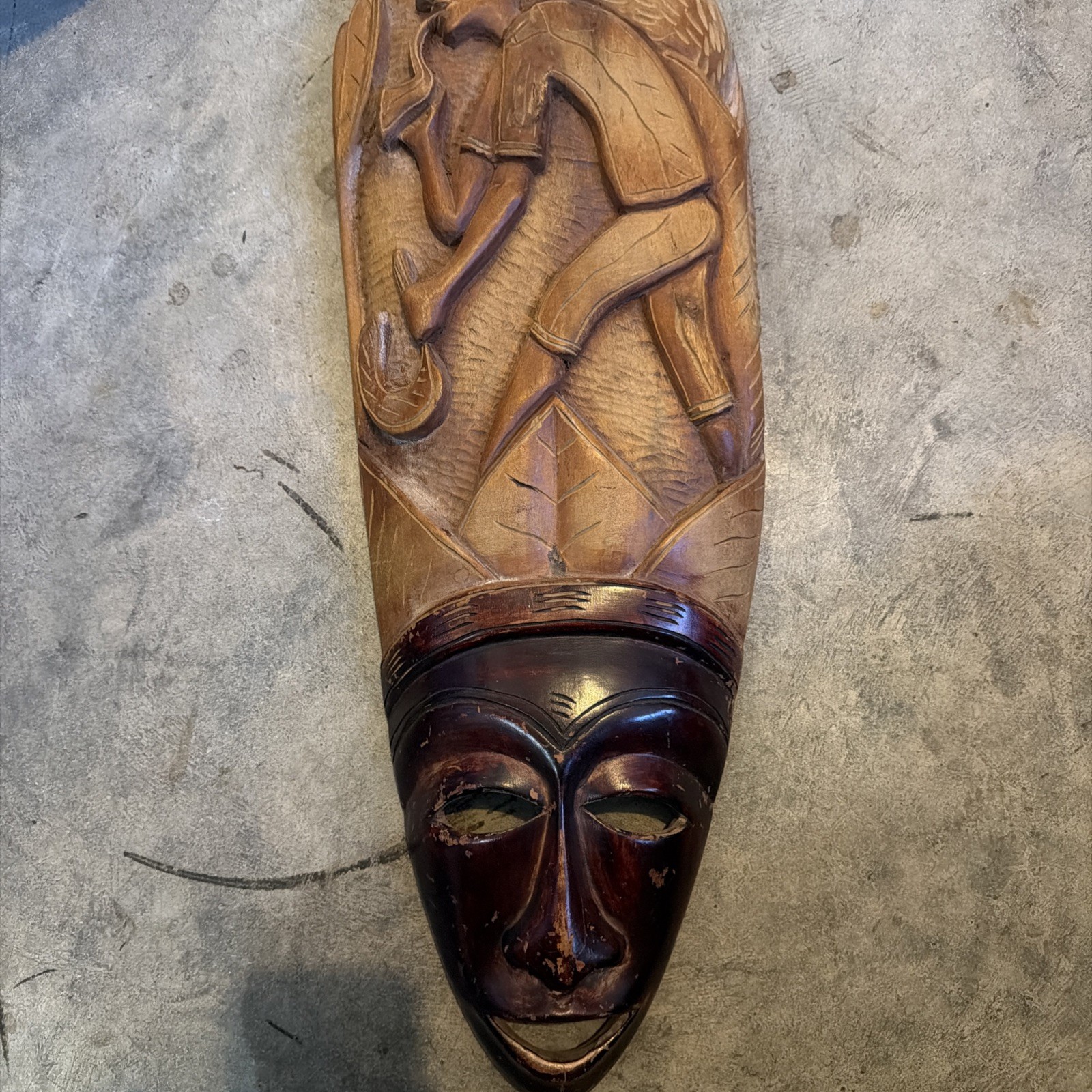 VINTAGE HAND-CARVED AFRICAN WOOD MASK w/ OPEN EYES 23 In VINTAGE HAND-CARVED AFRICAN WOOD MASK w/ OPEN EYES 23 In