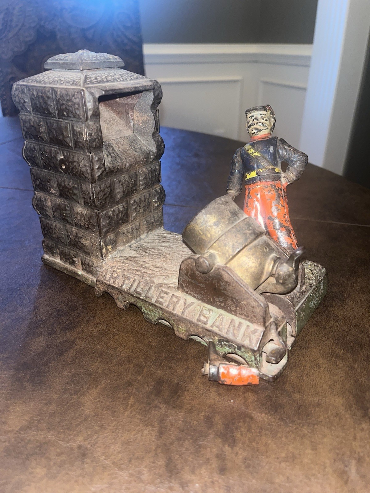 Rare Original 1892 Antique Cast Iron J & E Stevens Co Mechanical Artillery Bank