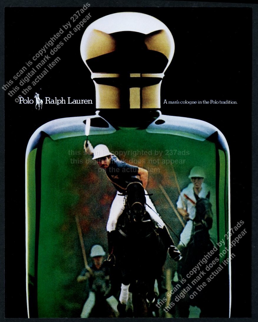 1983 polo player horse pony photo Ralph Lauren Polo cologne vintage print ad