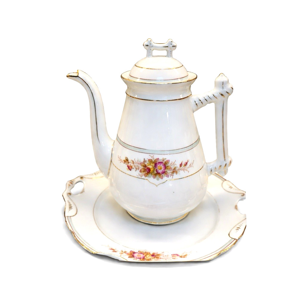 Antique KPM Waldenburg German Porcelain Coffee Tea Set 25pc Branch Handle Rose Antique KPM Waldenburg German Porcelain Coffee Tea Set 25pc Branch Handle Rose