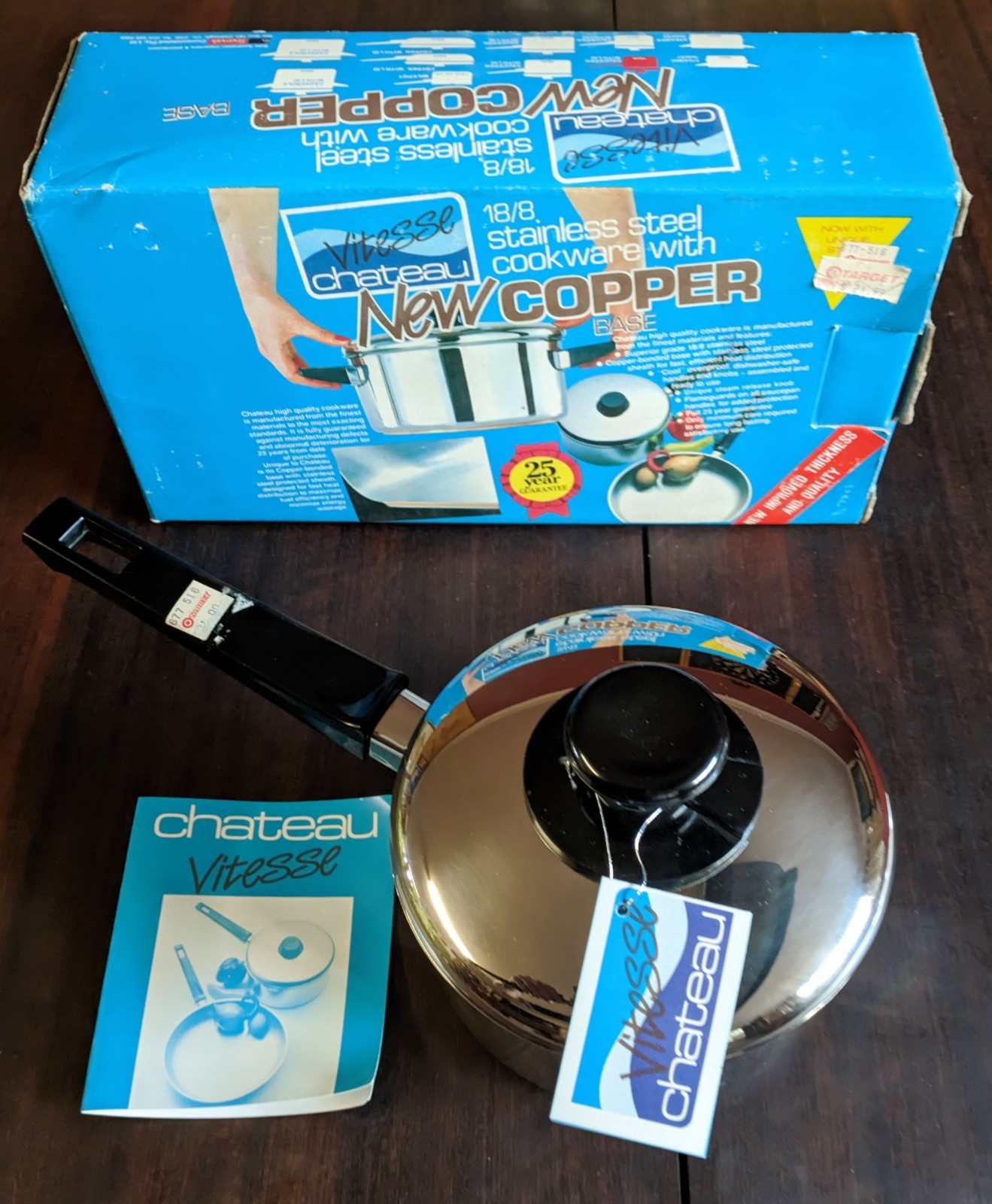 Vintage Vitesse Chateau Stainless Steel Saucepan Copper Base Boxed NOS Retro Vintage Vitesse Chateau Stainless Steel Saucepan Copper Base Boxed NOS Retro