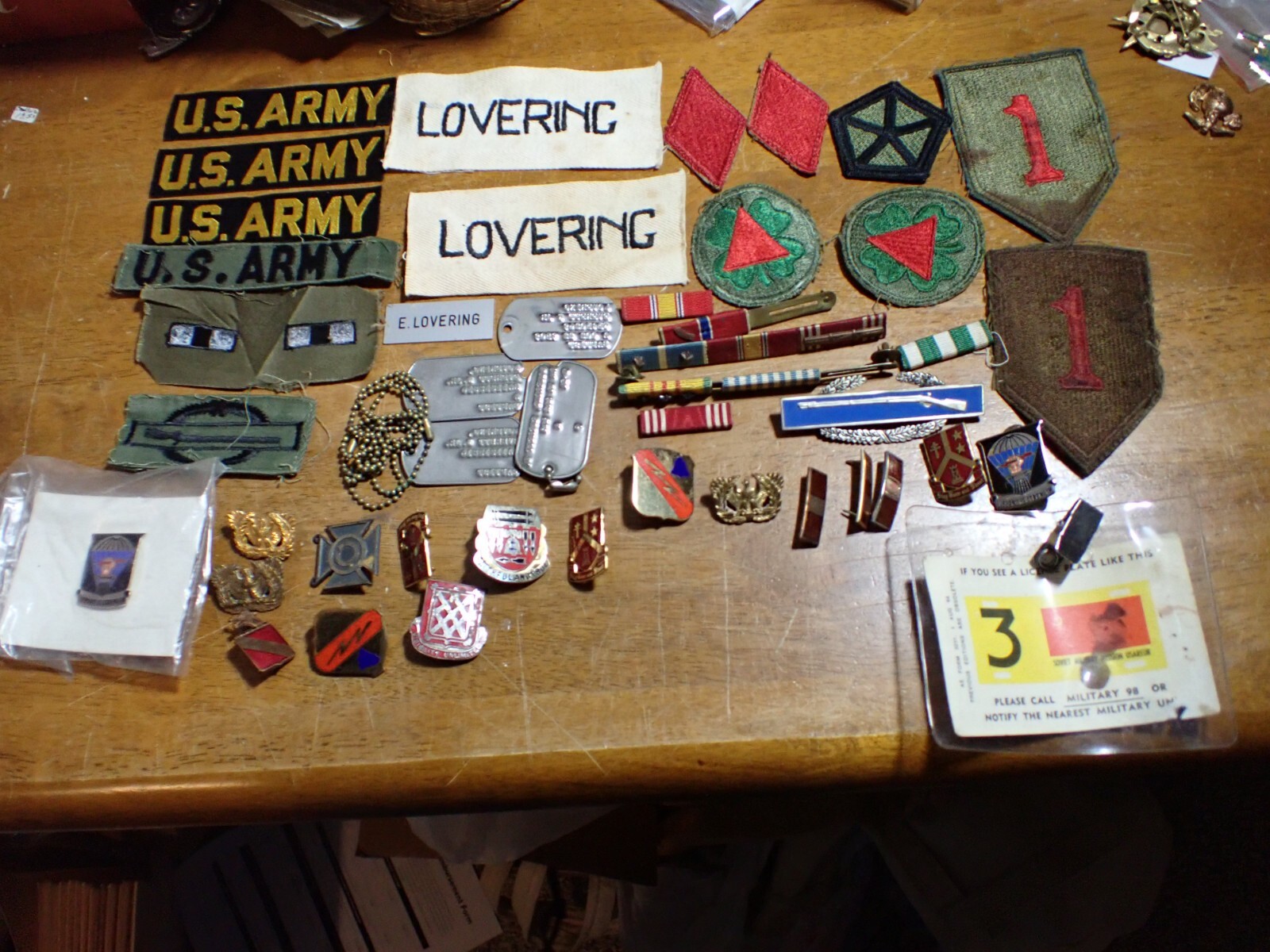 ww11 us Army Grouping Dog Tags Patches Medal unit pins Everett Lovering ww11 us Army Grouping Dog Tags Patches Medal unit pins Everett Lovering