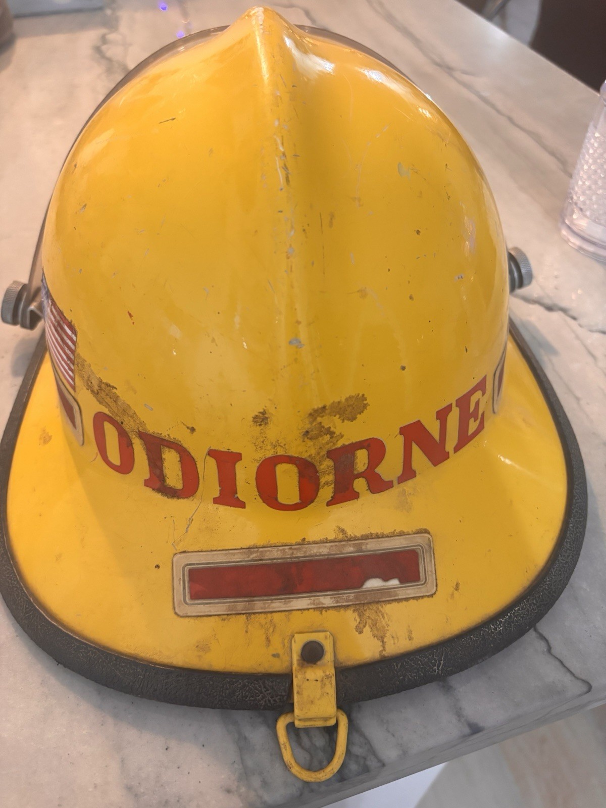 Vintage Cairns Bros Firefighter Helmet Yellow El Cajon City Odiorne Face Shield