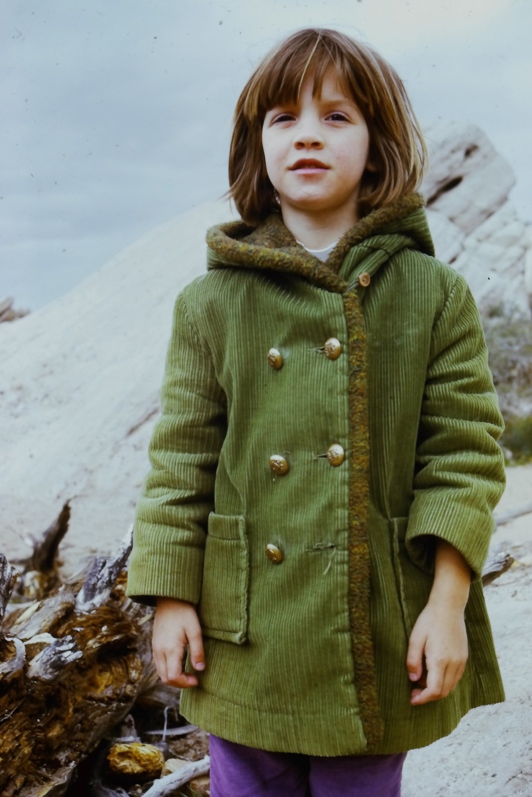 c1970's Kodachrome 35mm Slide, Girl in Corduroy Coat, Rocky Landscape mid 1970s c1970's Kodachrome 35mm Slide, Girl in Corduroy Coat, Rocky Landscape mid 1970s