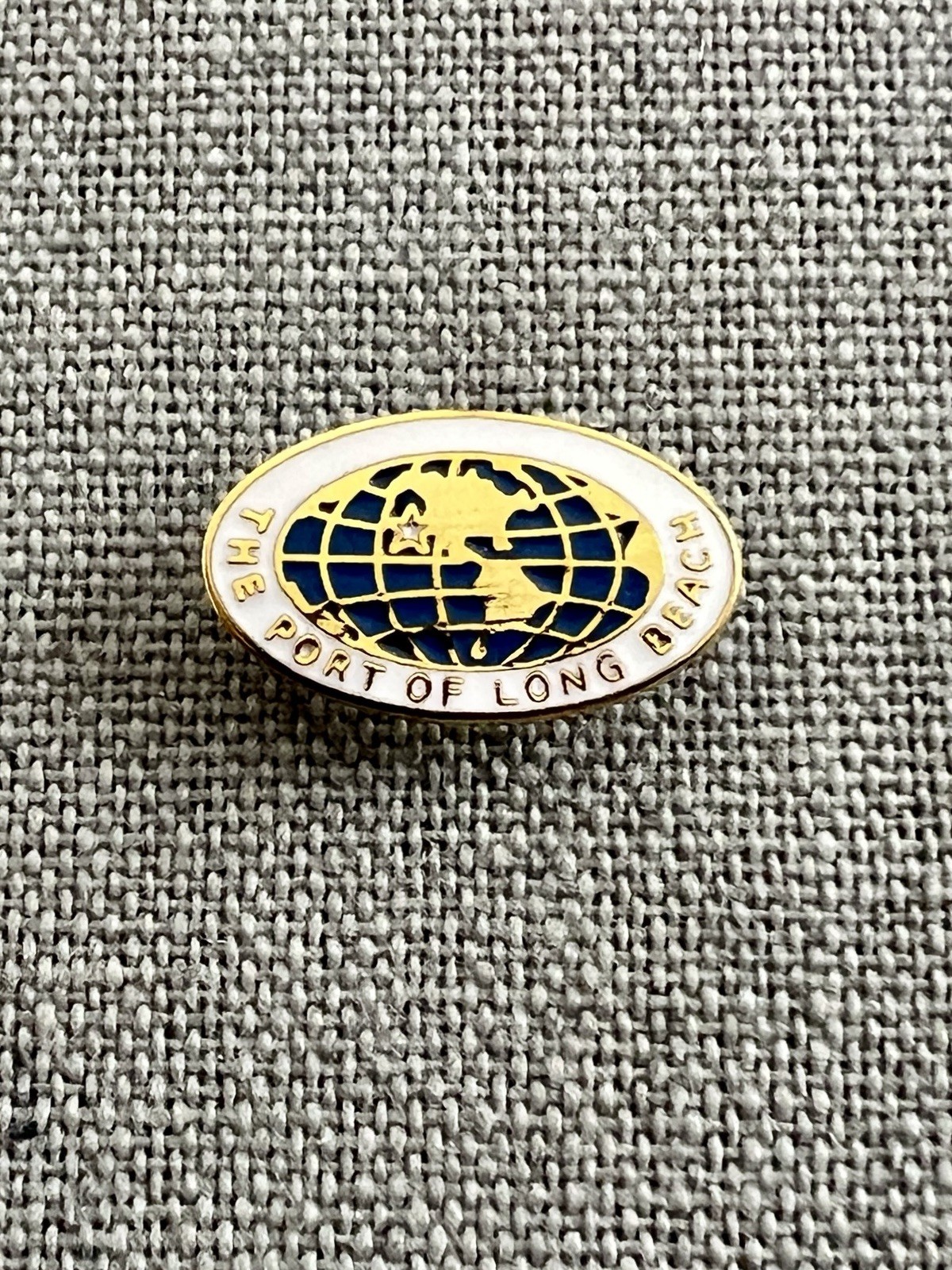 Vintage The Port Of Long Beach 3/4” Oval Lapel Pin Pinback Gold Tone World Map
