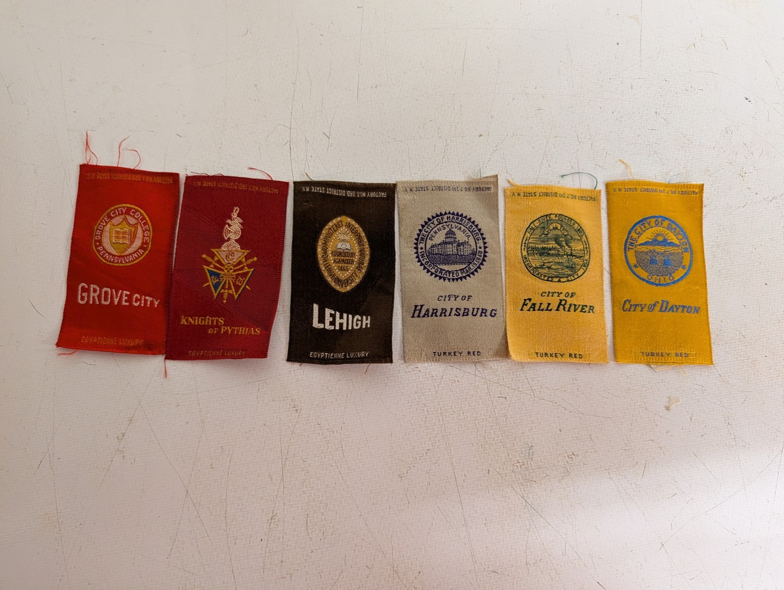 Lot of 6 Vintage 1910 S25 Egyptienne Luxury Tobacco Silks College & City Seals Lot of 6 Vintage 1910 S25 Egyptienne Luxury Tobacco Silks College & City Seals