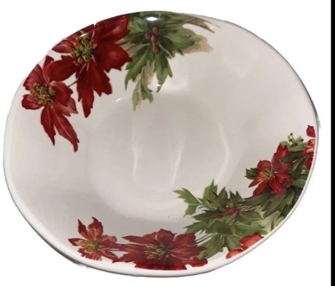 Nice Vintage Italy Porcelain 8 ” Bowl Poinsettias Ceramica Nice Vintage Italy Porcelain 8 ” Bowl Poinsettias Ceramica