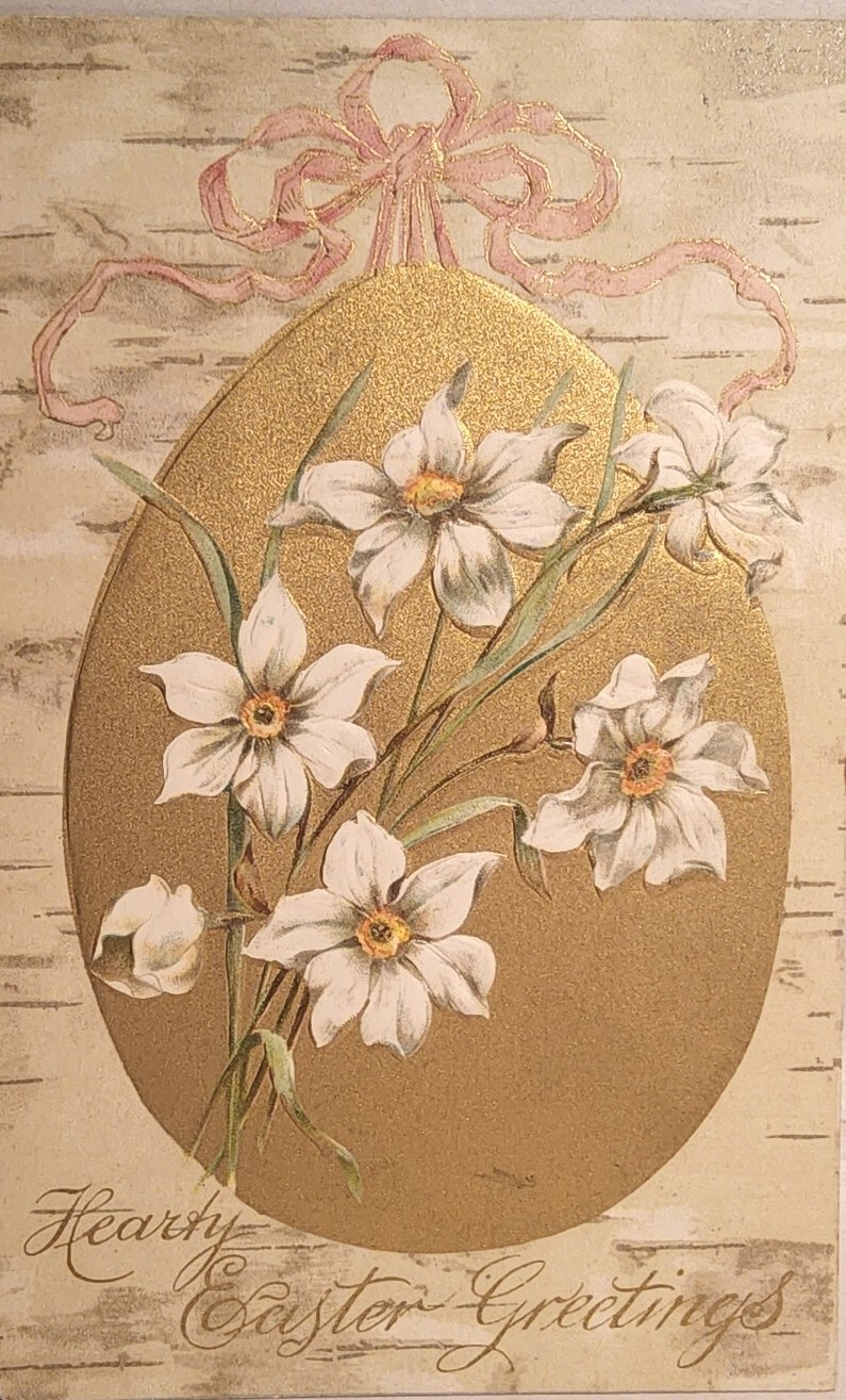 1907 Easter Greetings Postcard, Embossed, Gold Gilded Postcard. #-1603