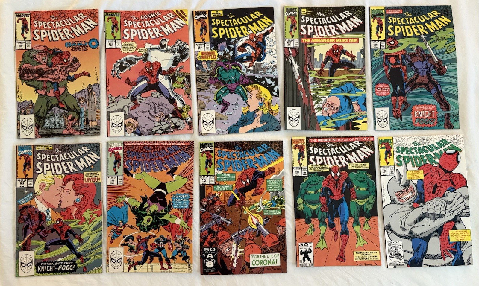 Spectacular Spider-Man #156,60,64-8,77,85,90. 1989-90 All Near Mint. Great art Spectacular Spider-Man #156,60,64-8,77,85,90. 1989-90 All Near Mint. Great art