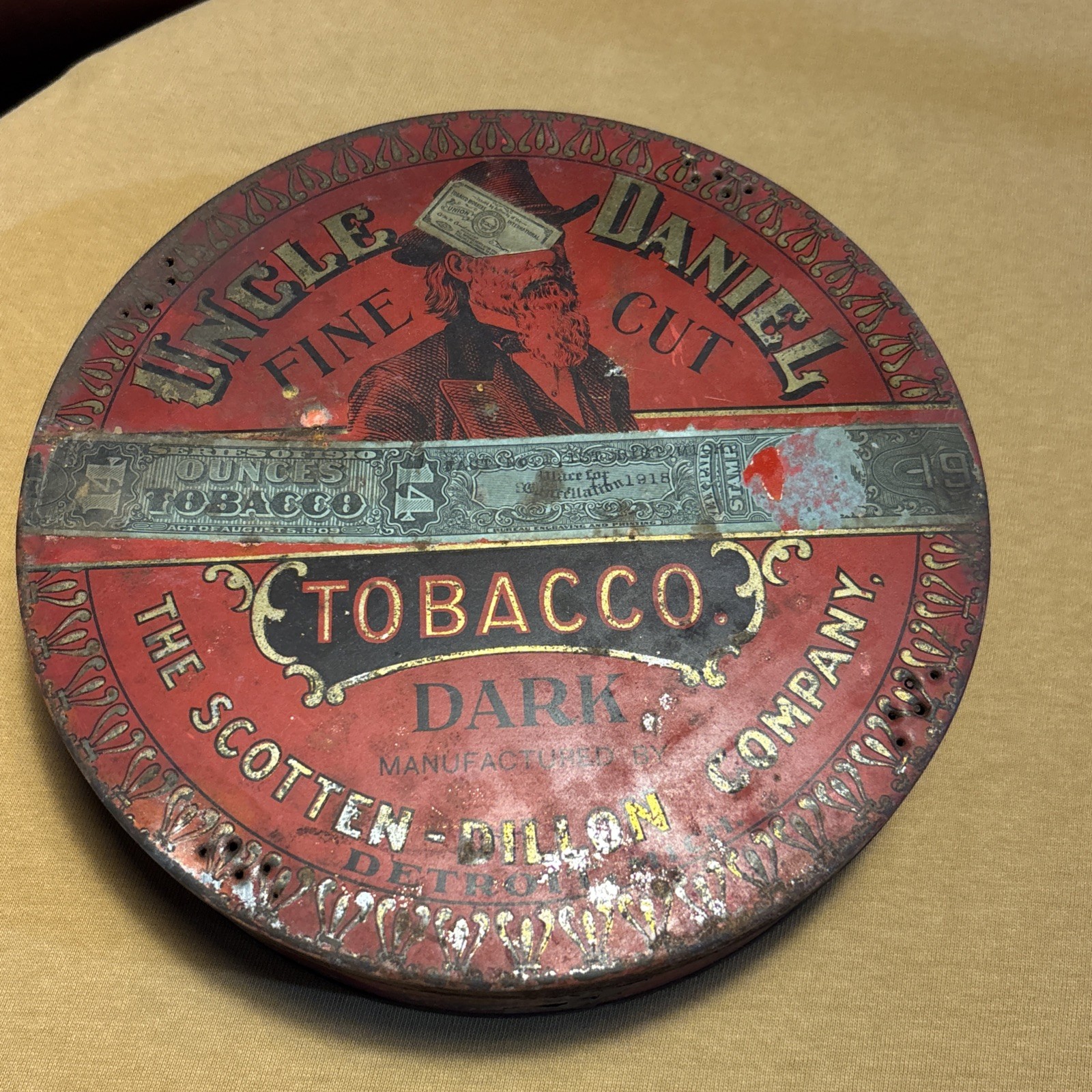 Rare 1918 Antique Original Tobacco Detroit Tin UNCLE DANIEL Scotten Dillon