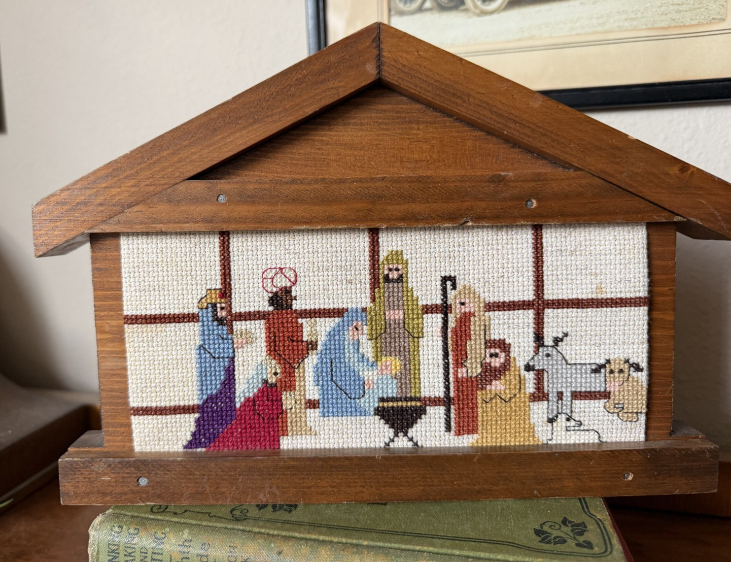 Christmas Completed Cross Stitch Nativity Scene Handmade Wall Hanging Decor Wood Christmas Completed Cross Stitch Nativity Scene Handmade Wall Hanging Decor Wood
