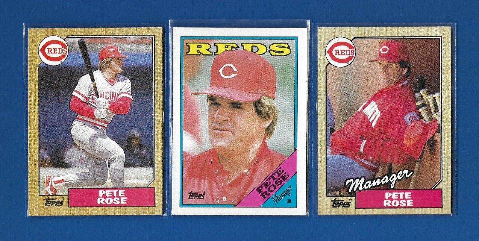 Pete Rose (3) Card Lot-Cincinnati Reds-1987-1988