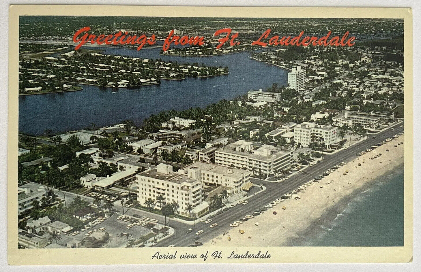 Ft Lauderdale Aerial View Greetings c1960 Florida Vintage Chrome Postcard