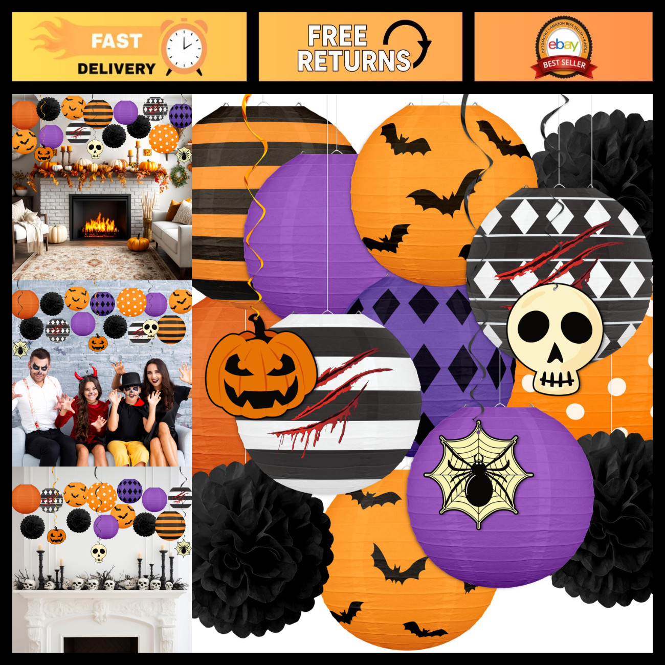 16Pcs Halloween Party Decorations Paper Lanterns Set