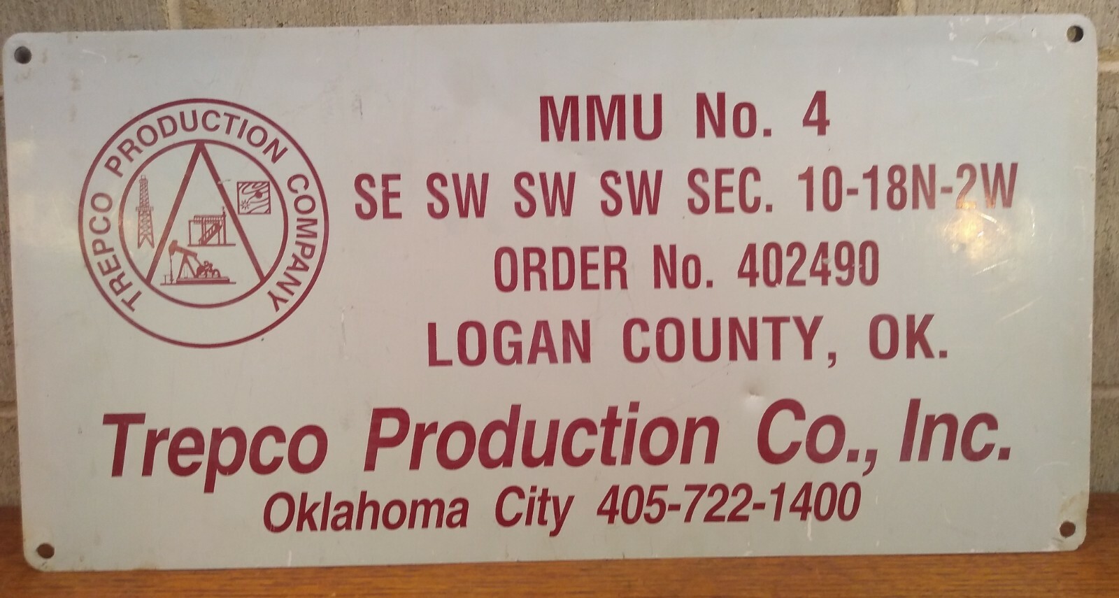 Vintage Metal Sign Trepco Production Company Logan County Oklahoma Vintage Metal Sign Trepco Production Company Logan County Oklahoma