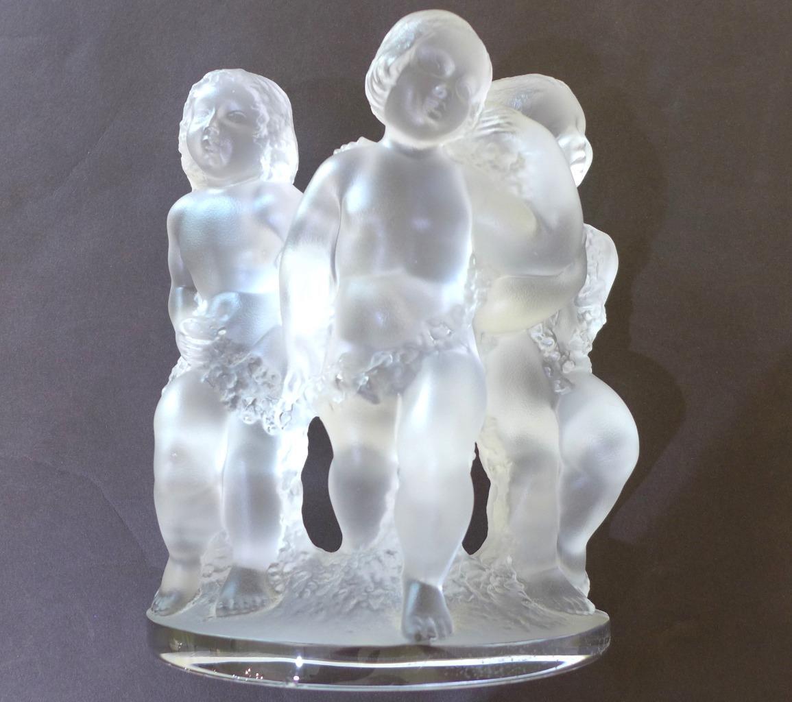 Lalique Luxembourg Three Cherub Frosted Crystal Figurine G2U Lalique Luxembourg Three Cherub Frosted Crystal Figurine G2U