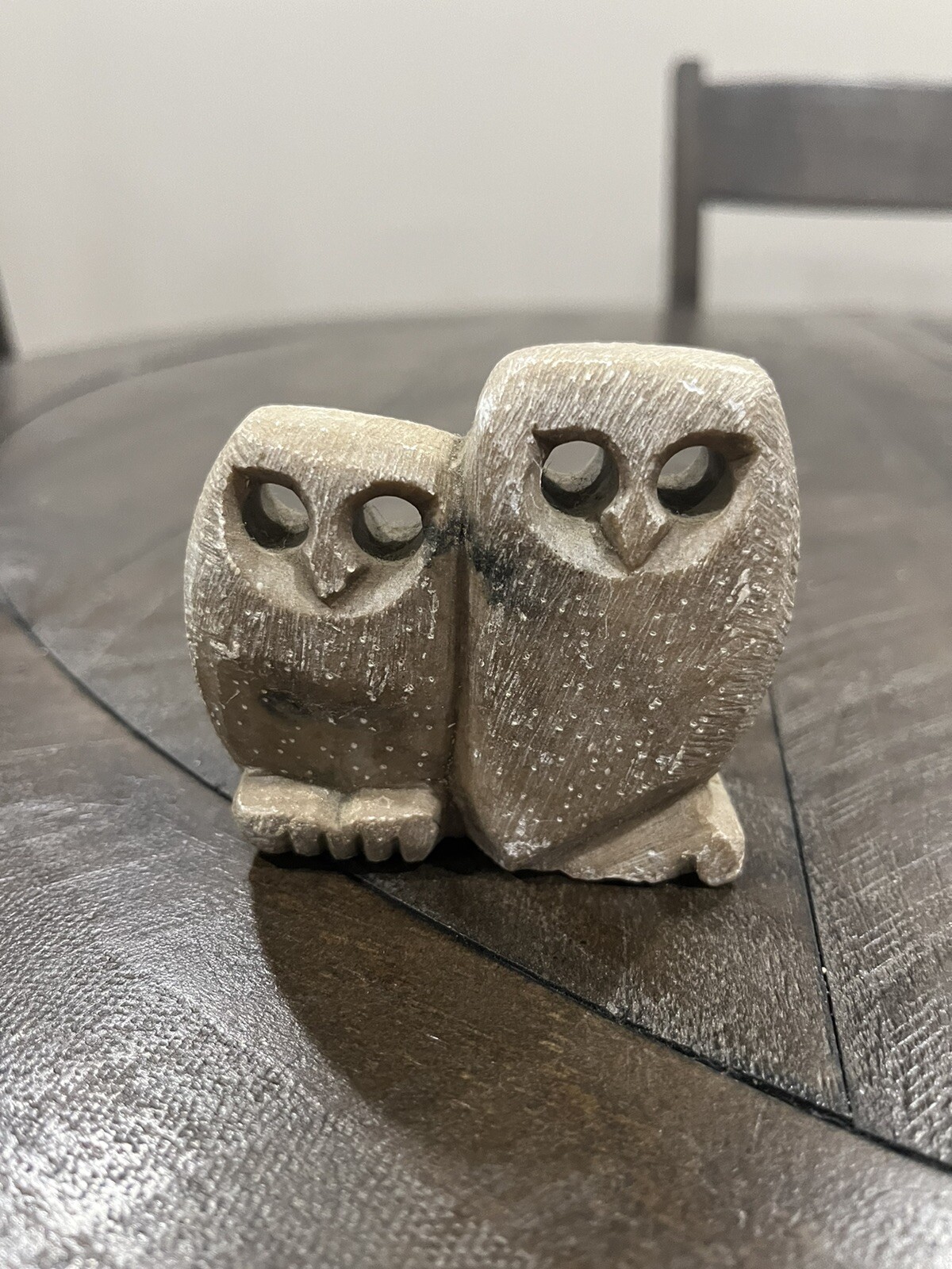 Vtg MCM Russian Stone Owl Pair Carving Figurine Handcrafted Soapstone 3”