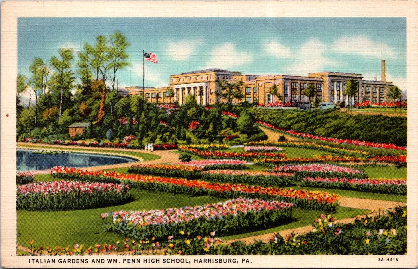 Italian Gardens Wm Penn High School Harrisburg PA Vintage Postcard 5P19-17