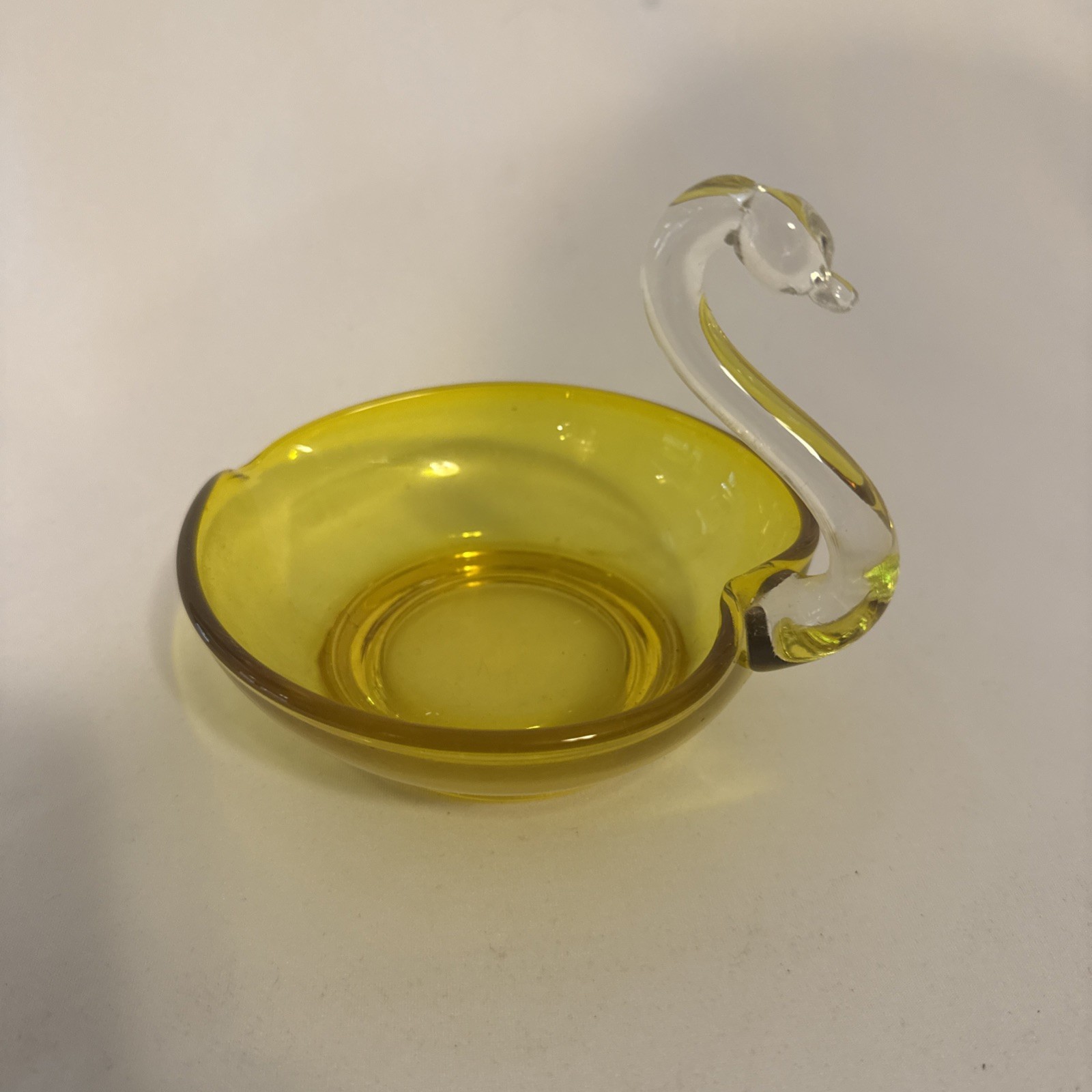 Vintage Stretch Art Blown Glass Swan Candy or Trinket Dish, Yellow