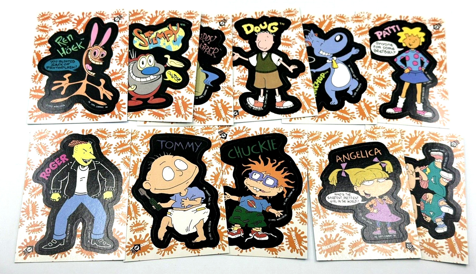 1993 NICKTOONS Complete 11 Sticker Card Set Topps Nickelodeon Mint