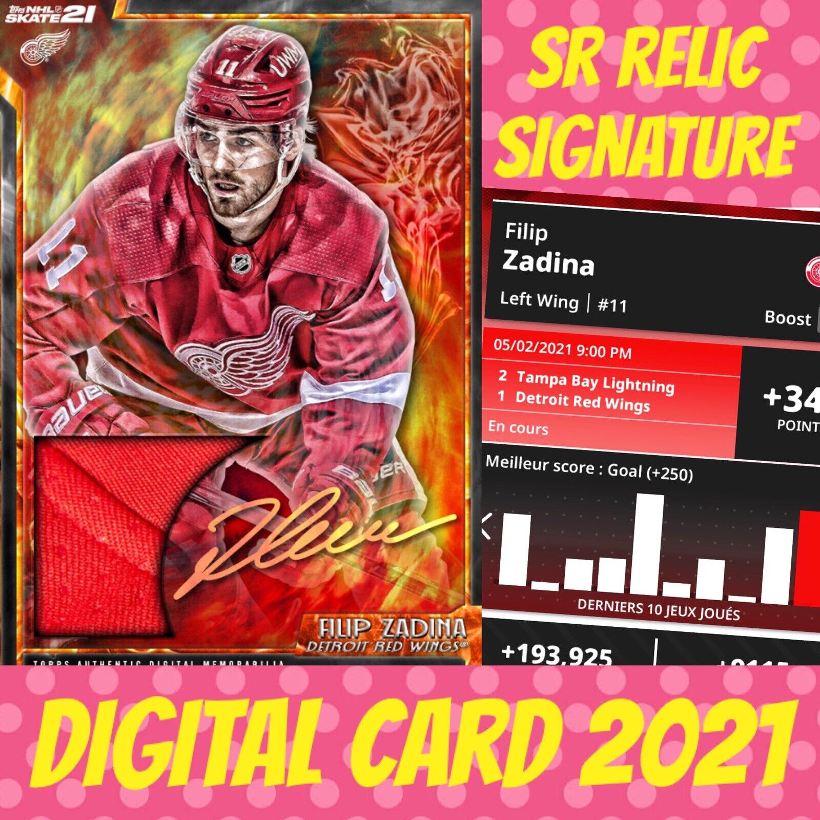 2021 Topps NHL Skate Filip Zadina Fire And Ice Signature Relic Digital