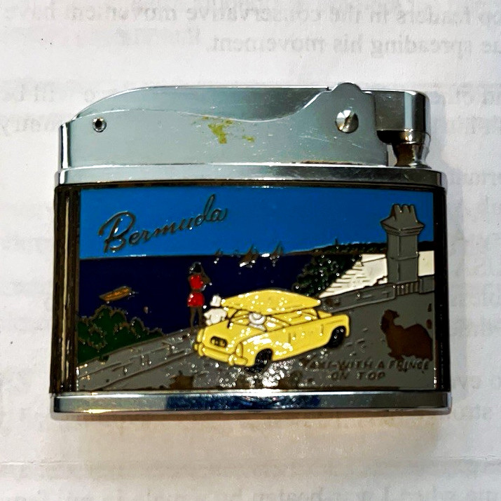 Vintage 1960s Bermuda Lite Cigarette Lighter Silver with Blue Enamel Design Vintage 1960s Bermuda Lite Cigarette Lighter Silver with Blue Enamel Design