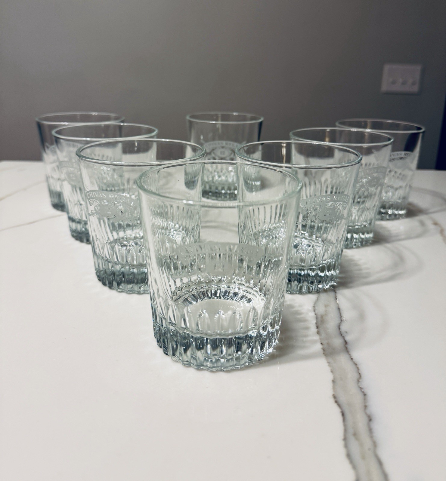 Vintage 1970s Chivas Regal 12 Scotch Whiskey Rocks Glasses Von Pok Italy Set - 9