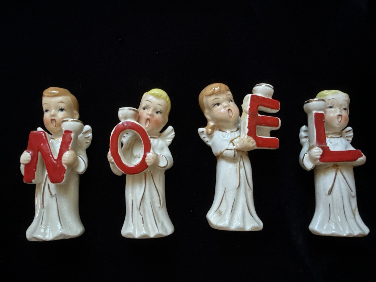 Vintage Relco Ceramic NOEL Angel Candle Holders Japan Repaired Vintage Relco Ceramic NOEL Angel Candle Holders Japan Repaired