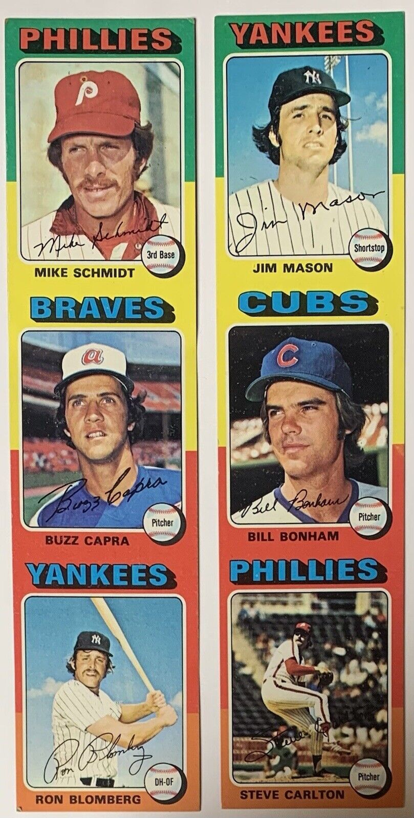 1975 Topps Baseball 11 Uncut Sheet of 3 Cards