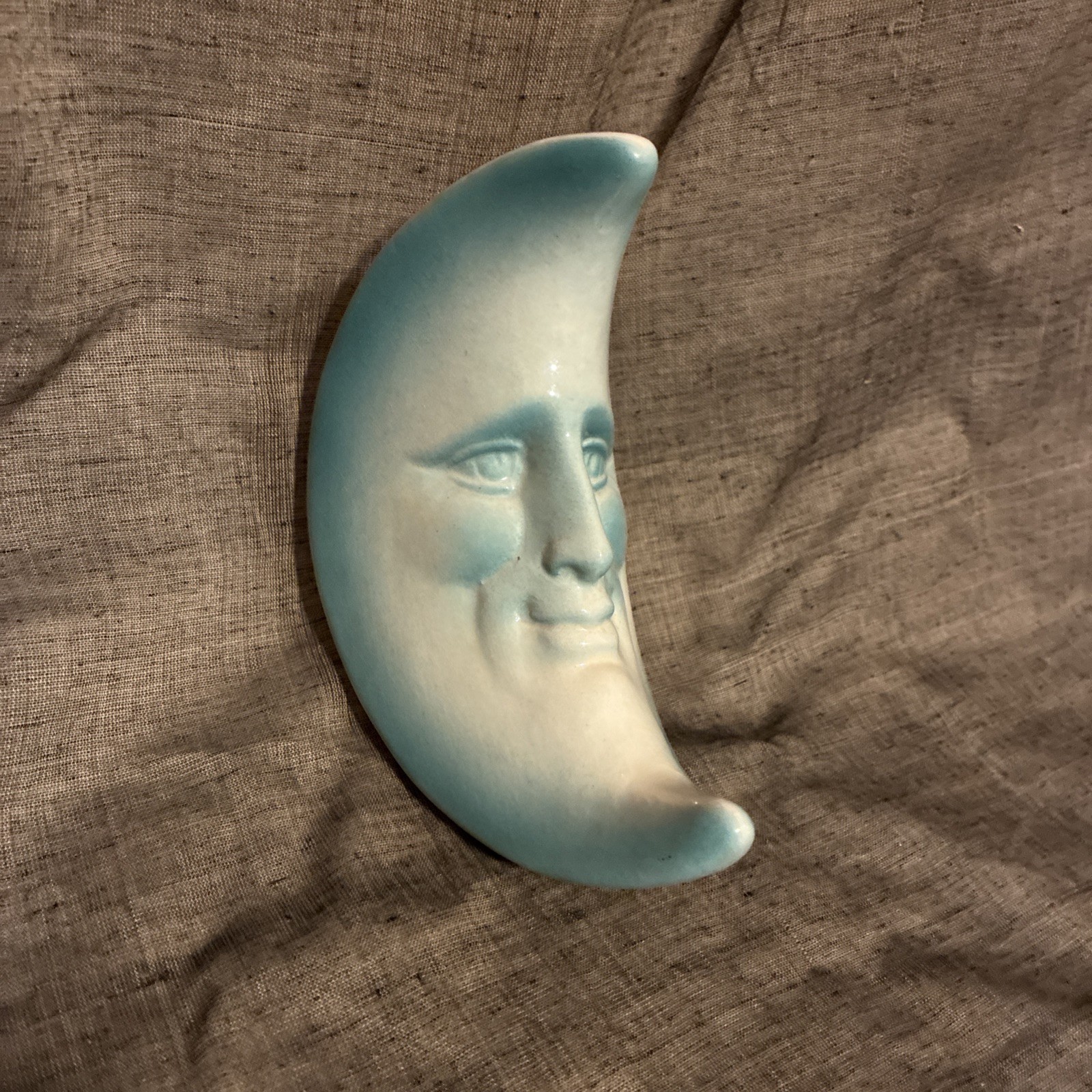 Unusual Vintage Turquoise Crescent Moon Face Wall Hanging HTF Unusual Vintage Turquoise Crescent Moon Face Wall Hanging HTF