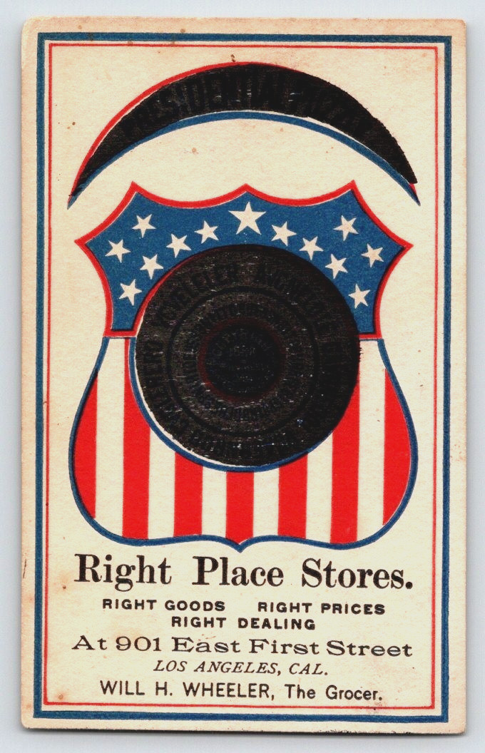 Will H Wheeler the Grocer Right Place Stores Los Angeles CA Trade Card 2.5x4.25\ Will H Wheeler the Grocer Right Place Stores Los Angeles CA Trade Card 2.5x4.25\