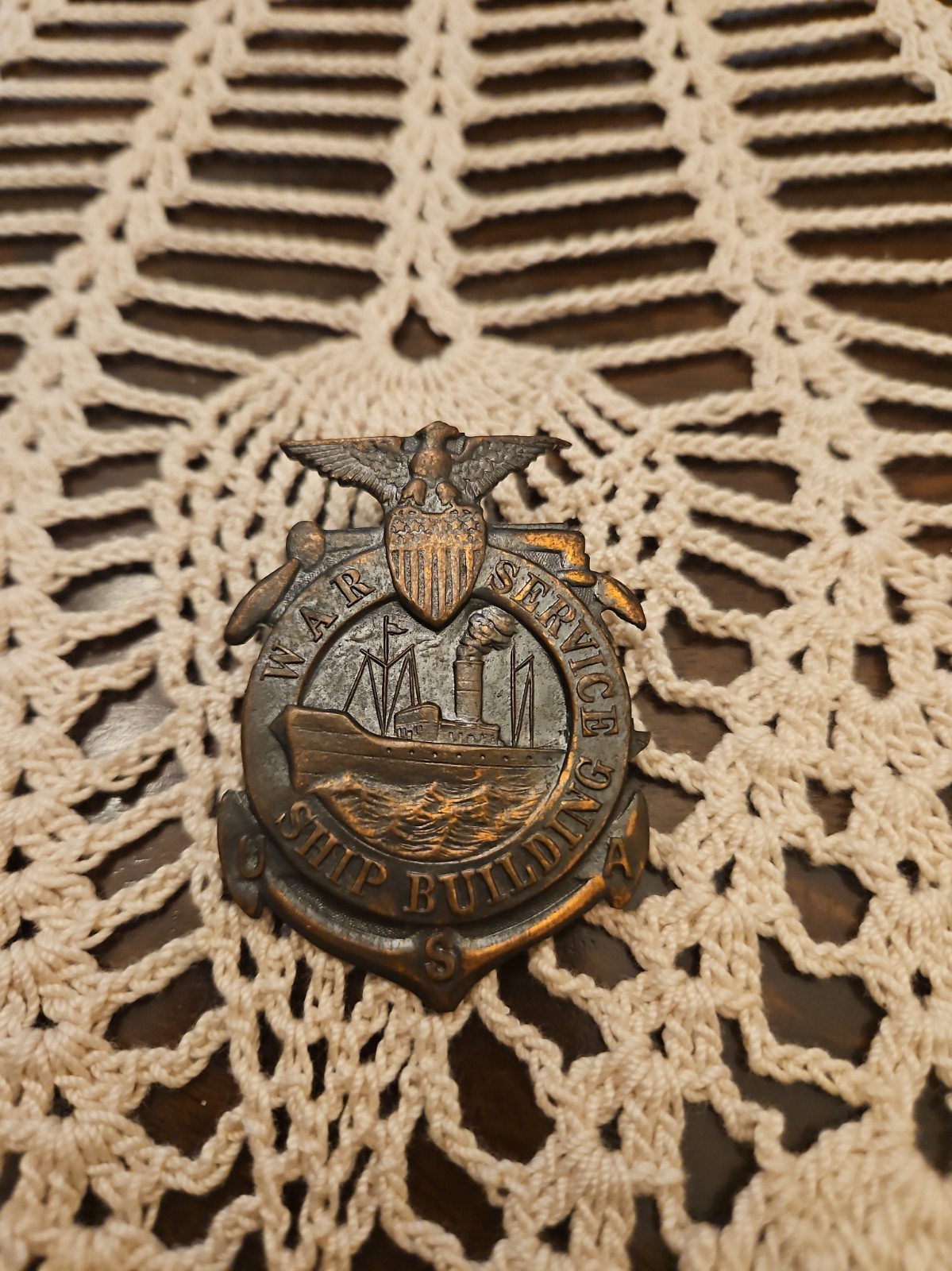 WWI US War Service Ship Building Worker's Badge with Eagle and Shield Numbered WWI US War Service Ship Building Worker's Badge with Eagle and Shield Numbered