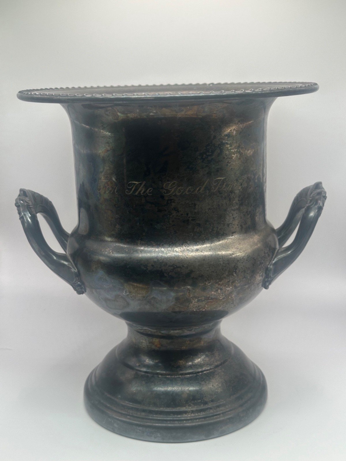 Vtg. Leonard Silverplate 10 in. Champagne Wine Cooler Bucket Engraved Trophy