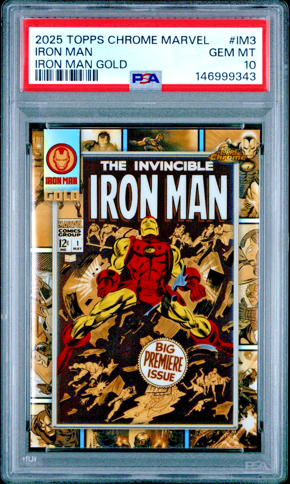 2025 Topps Chrome Marvel IRON MAN GOLD COMIC #1 Cover #IM3 PSA 10 SSP