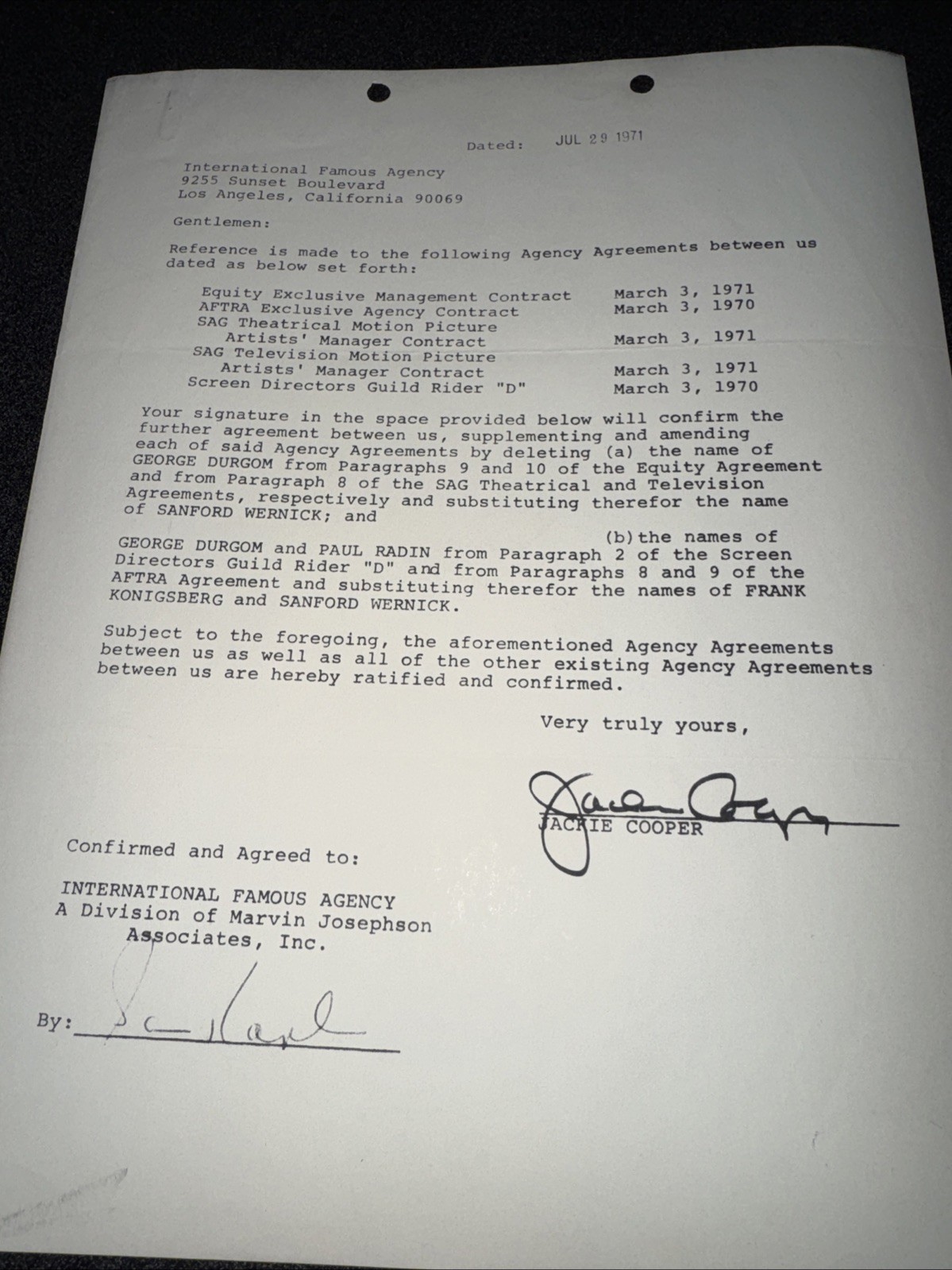 Jackie Cooper Autographed Signed Contract PSA/DNA Authenticated Jackie Cooper Autographed Signed Contract PSA/DNA Authenticated