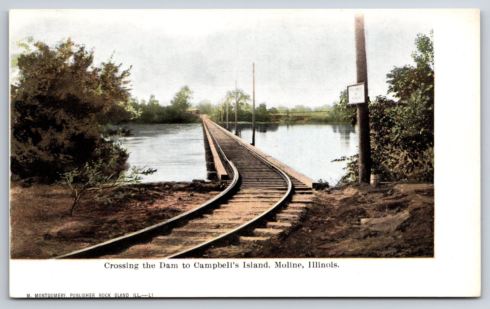 Moline Illinois Campbell\'s Island Dam Railroad Tracks Postcard Moline Illinois Campbell\'s Island Dam Railroad Tracks Postcard
