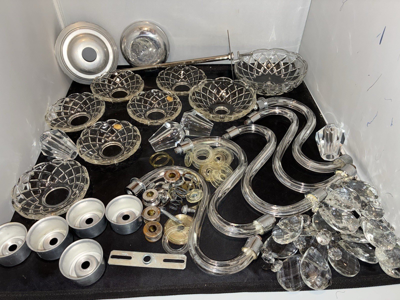 Vintage Large Chandelier Parts Lot Crystal Hardware Prisms Arms Lot Vintage Large Chandelier Parts Lot Crystal Hardware Prisms Arms Lot