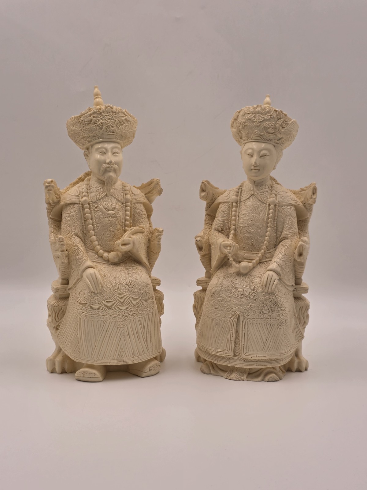 Vintage Chinese Hand-Carved Resin Emperor and Empress Figurine 12” Inch Statue Vintage Chinese Hand-Carved Resin Emperor and Empress Figurine 12” Inch Statue