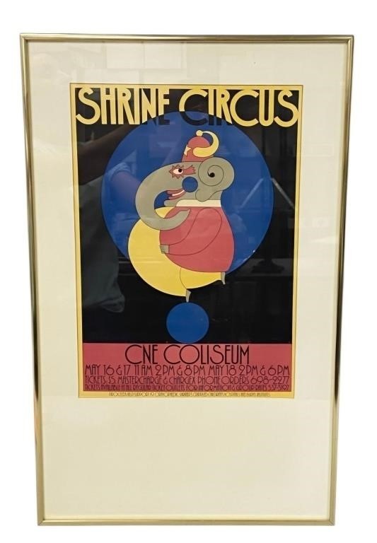 Vintage Theo Dimson Shrine Circus Poster Framed Toronto CNE Coliseum Elephant
